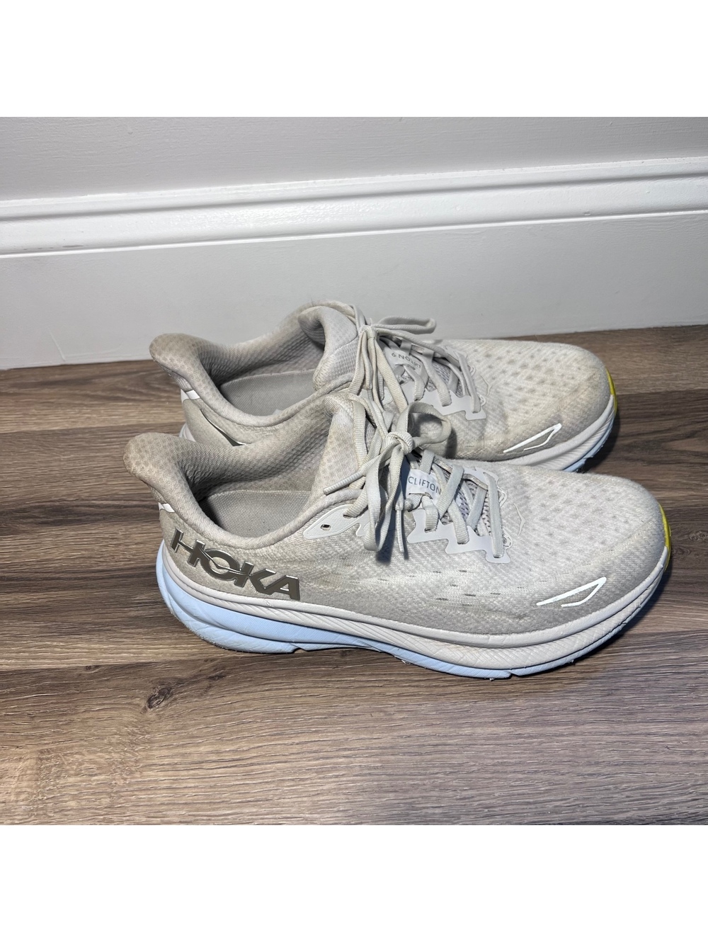 Hoka Gray Clifton running shoes, women's size 9